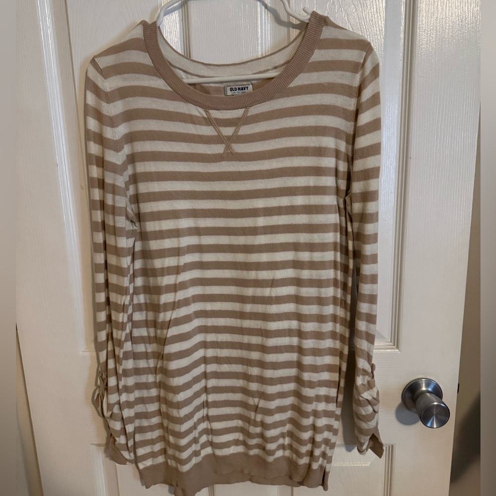 Old Navy Beige and Cream Striped Sweater